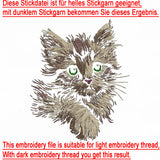 Stickdatei Katze Kätzchen Kitten "Meggan" - realistisch - FÜR DUNKLE STOFFE