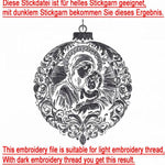 Stickdatei Christbaumkugel Maria & Jesus - realistisch - FÜR DUNKLE STOFFE - Sewando