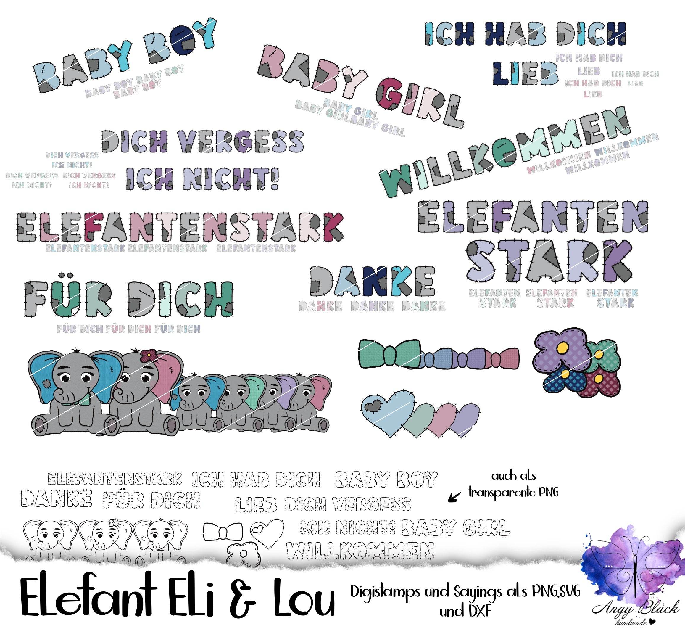Digiset „Eli und Lou, die Elefanten“ Digipaper, Digistamp - Sewando