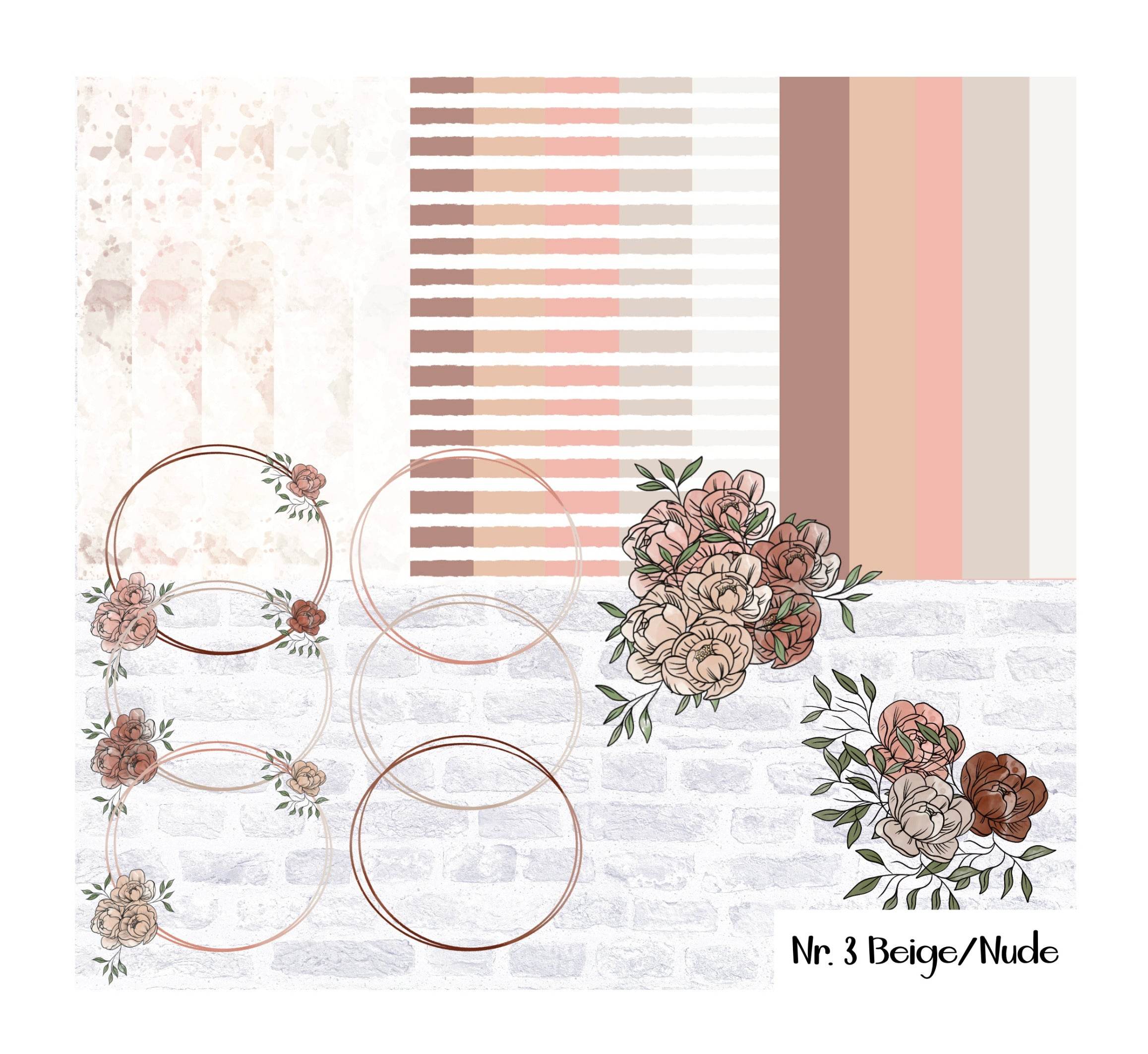 Digiset Hochzeits- und Geburtstagsset, Nr. 3 Beige/Nude Digipaper, Digistamp - Sewando