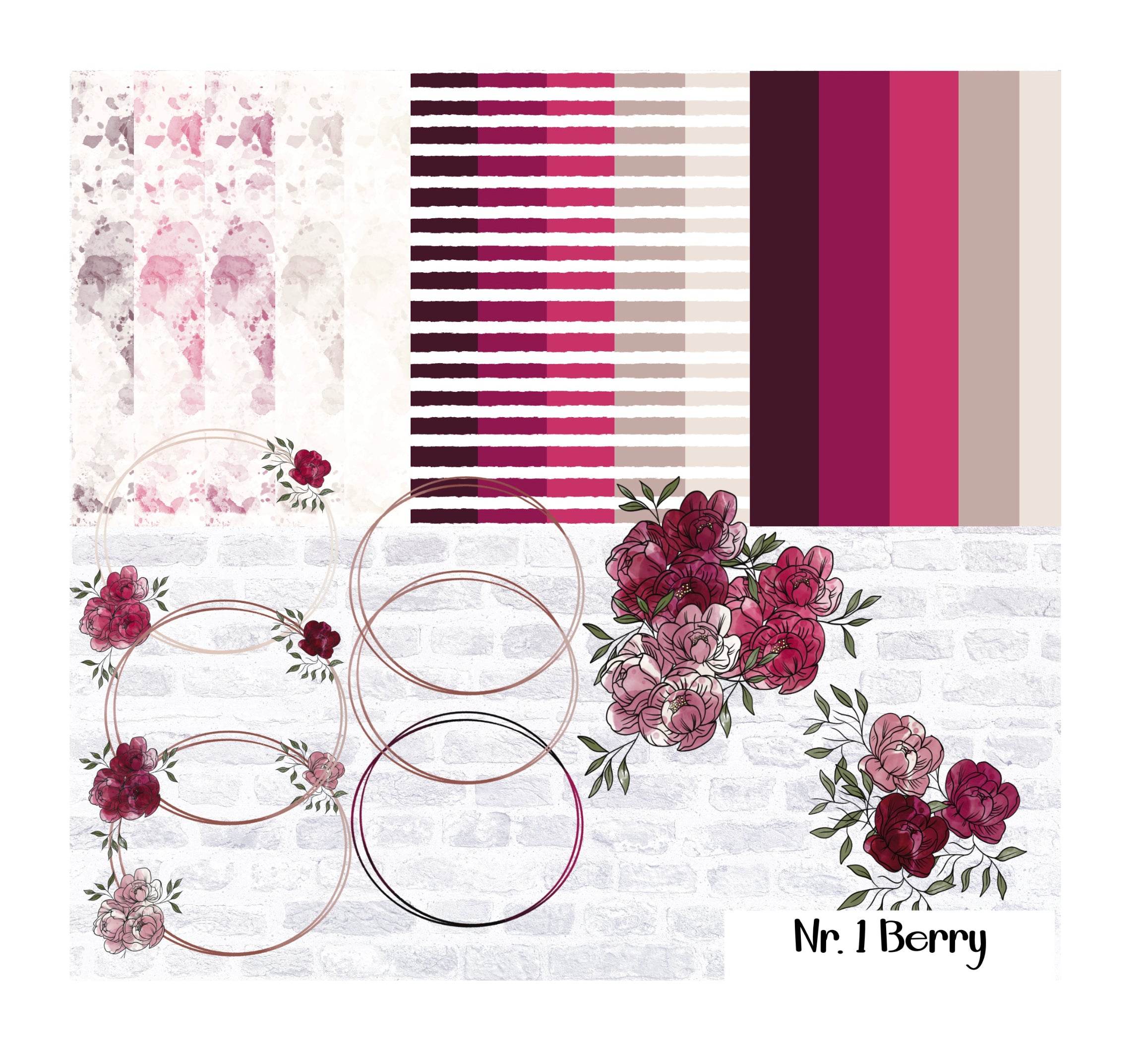 Digiset Hochzeits- und Geburtstagsset, Nr. 1 Berry PNG, JPG, Digipaper, Digistamp - Sewando