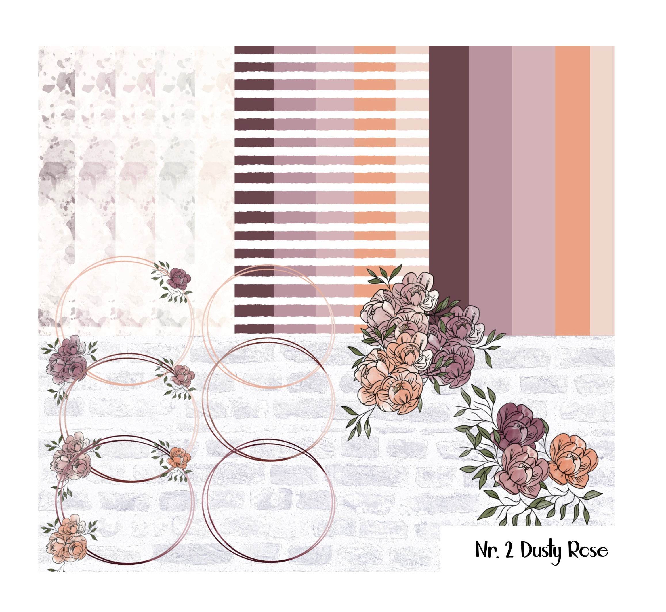 Digiset Hochzeits- und Geburtstagsset, Nr. 2 Dusty Rose Digipaper, Digistamp - Sewando