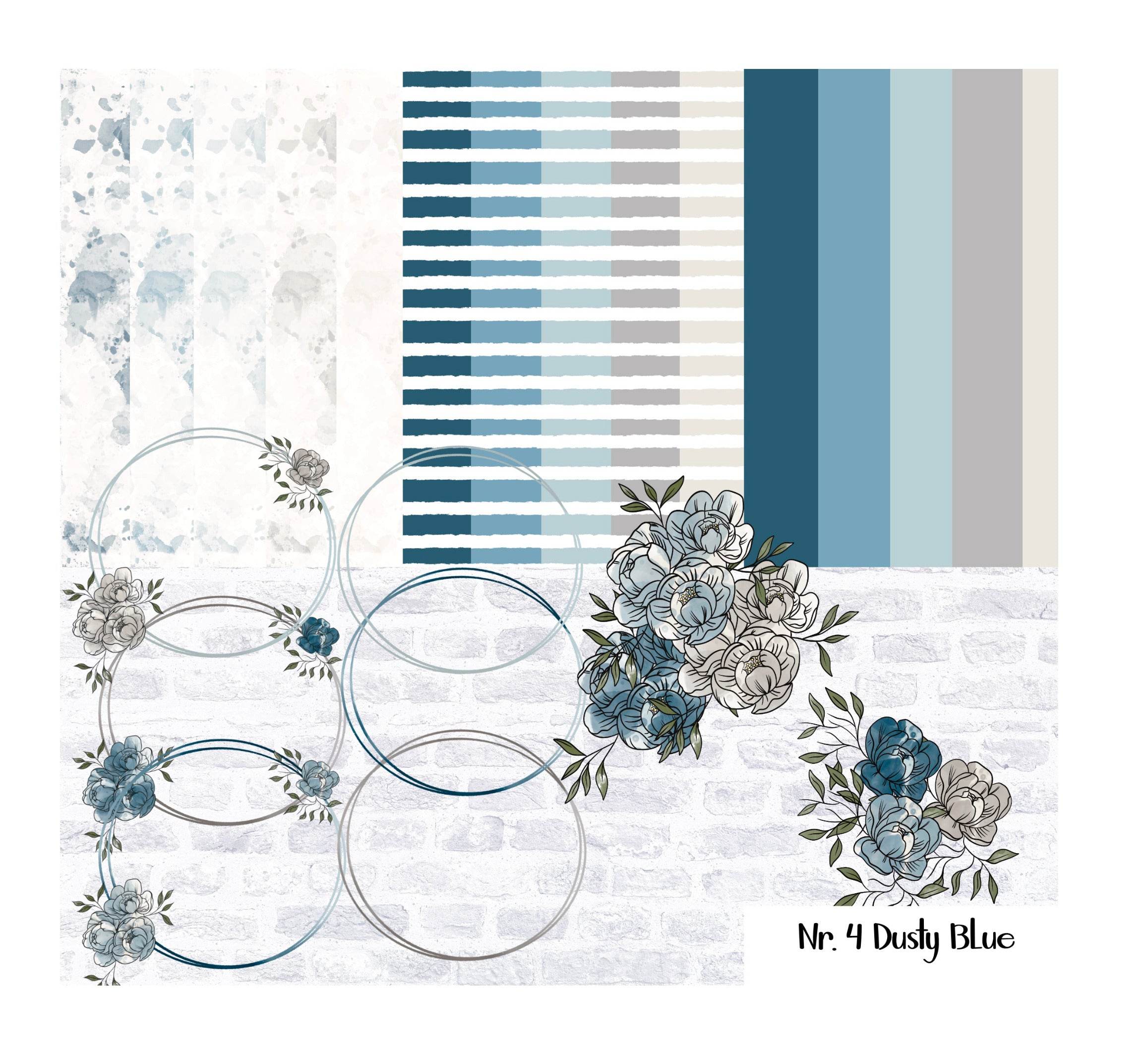 Digiset Hochzeits- und Geburtstagsset, Nr. 4 Dusty Blue Digipaper, Digistamp - Sewando