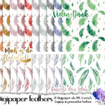 Digiset „Feather, 20 Digipaper JPEG, Sayings PNG - Sewando