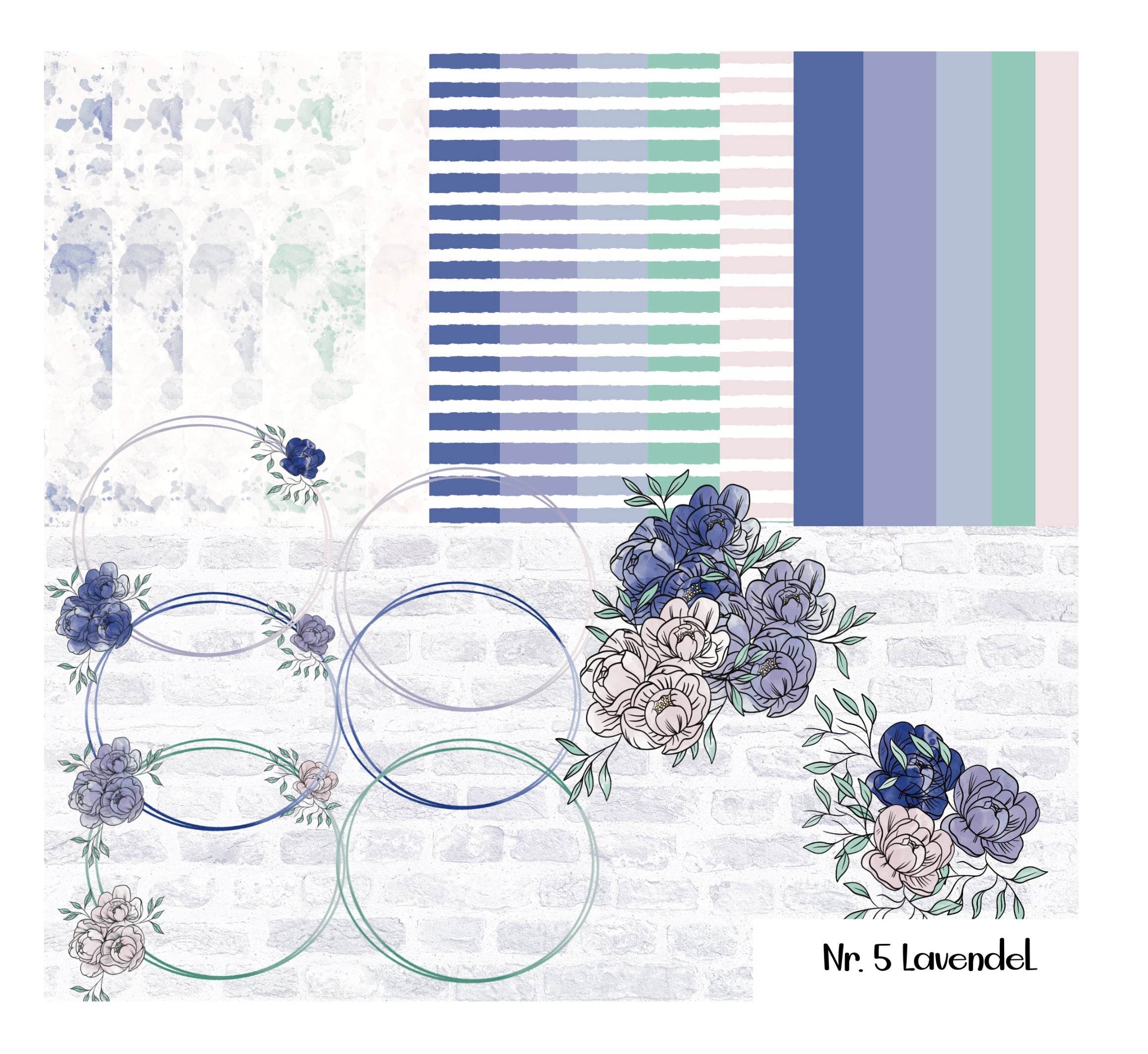 Digiset Hochzeits- und Geburtstagsset, Nr. 5 Lavendel Digipaper, Digistamp - Sewando