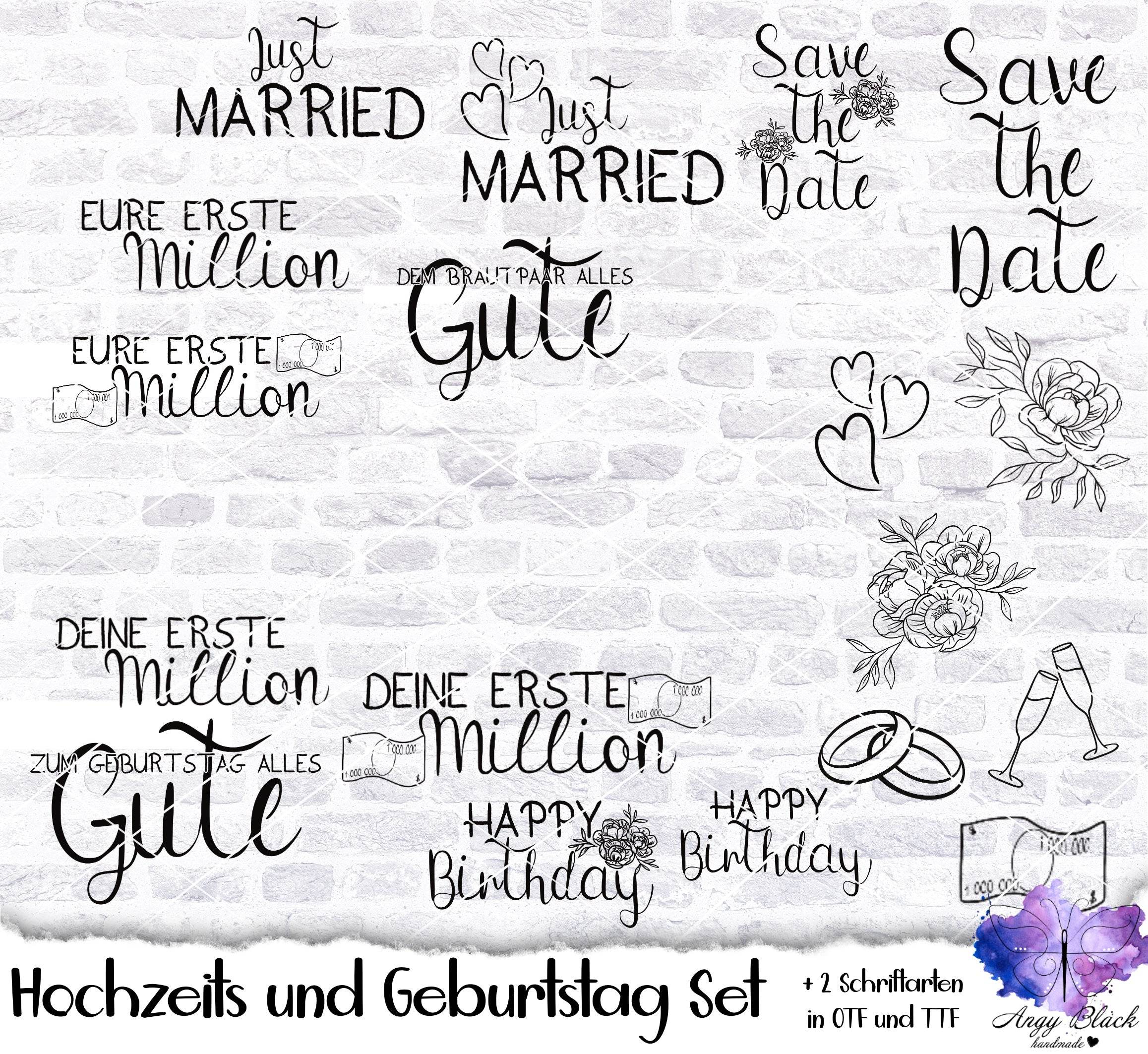 Hochzeits- und Geburtstagsset, Nr. 10 Sayings und Schrift SVG,PNG, TTF - Sewando
