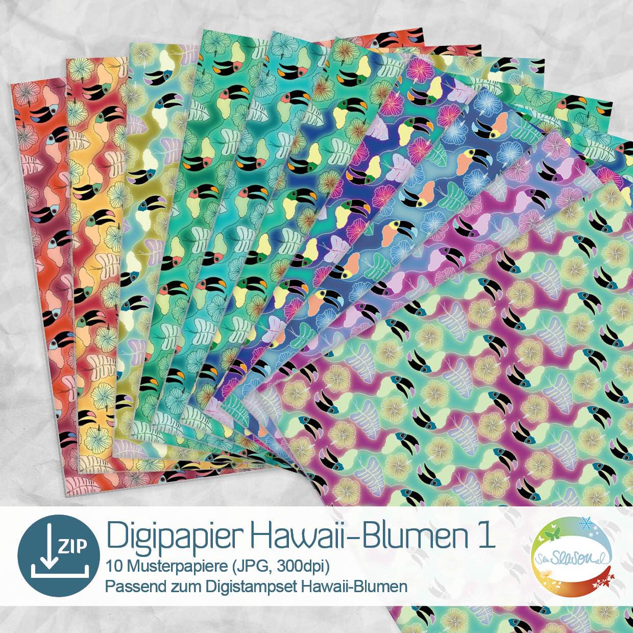 Digiapier Hawaii-Blumen Vol. 1, Druckvorlage, Sublimation, Digipaper - Sewando