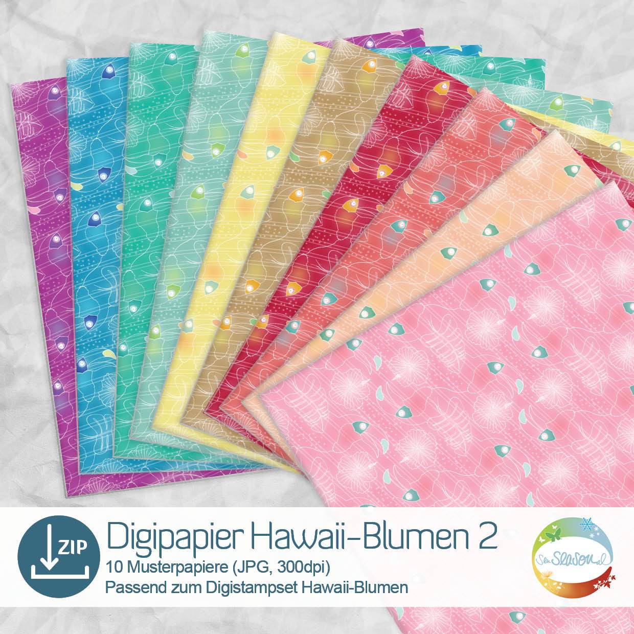 Digipapier Hawaii-Blumen Vol. 2, Druckvorlage, Sublimation, Digipaper - Sewando