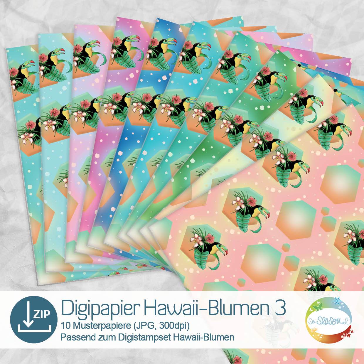 Digipapier Hawaii-Blumen Vol. 3, Druckvorlage, Digipaper - Sewando