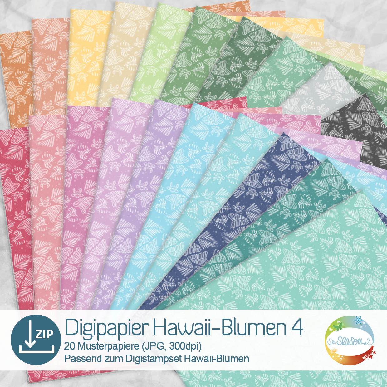 Digipapier Hawaii-Blumen Vol. 4, Druckvorlage, Digipaper - Sewando