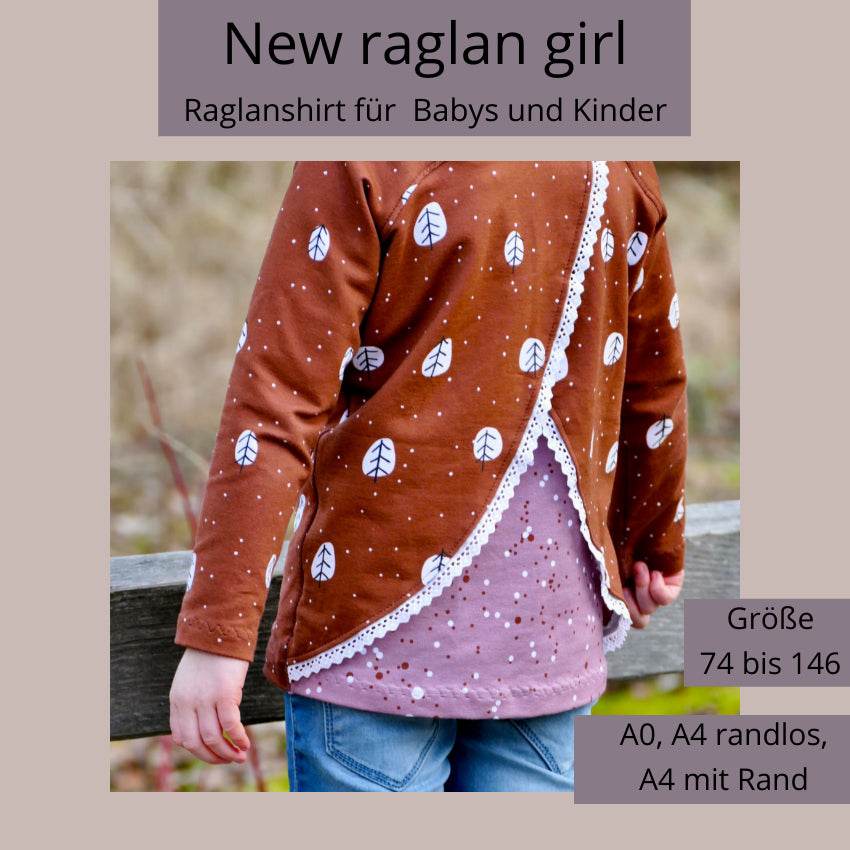 Schnittmuster New Raglan Girl A0/A4 Gr. 74 bis 146 - Sewando