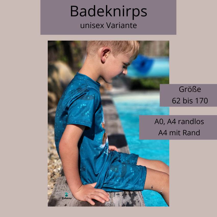 Schnittmuster Badeknirps unisex Variante A0/A4 Gr. 62 bis 170 - Sewando