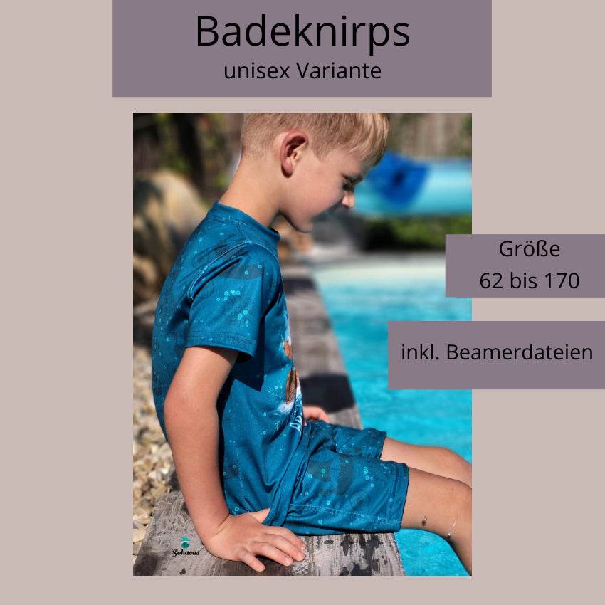 Schnittmuster Badeknirps unisex Variante Beamerversion Gr. 62 bis 170 - Sewando