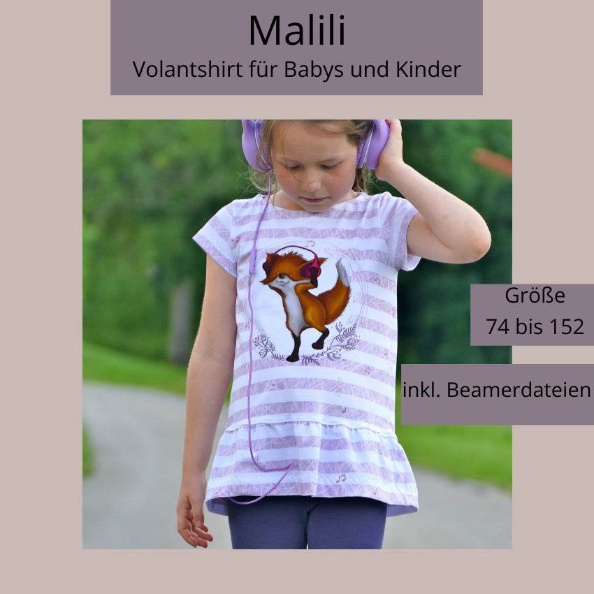 Schnittmuster Volantshirt Malili Beamerversion Gr. 74 bis 152 - Sewando