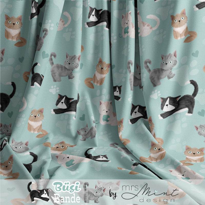 Stoffdesign - Büsi Bande - Katzen mint - nicht exkusiv - Sewando