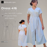 Maxikleid Schnittmuster PDF – Kleid mit V-Ausschnitt, Taschen & Schlitz | Größen 34–50