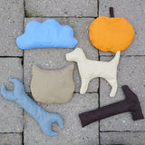 Kissen SET nähen 2 Größen  Wolke Apfel Hund Katze Werkzeug