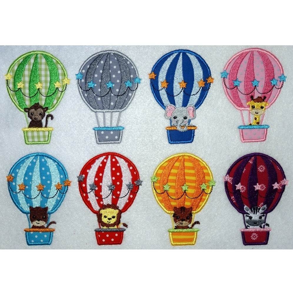 Ballon Tiere Stickdatei mit Elefant und Giraffe im Heißluftballon - Sewando