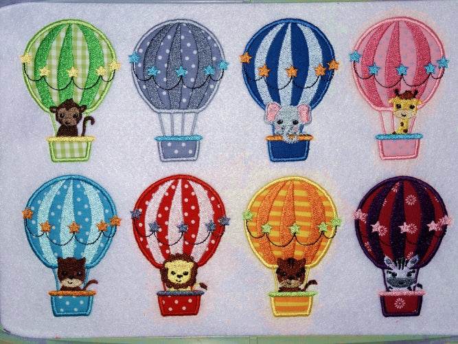 Ballon Tiere Stickdatei mit Elefant und Giraffe im Heißluftballon - Sewando