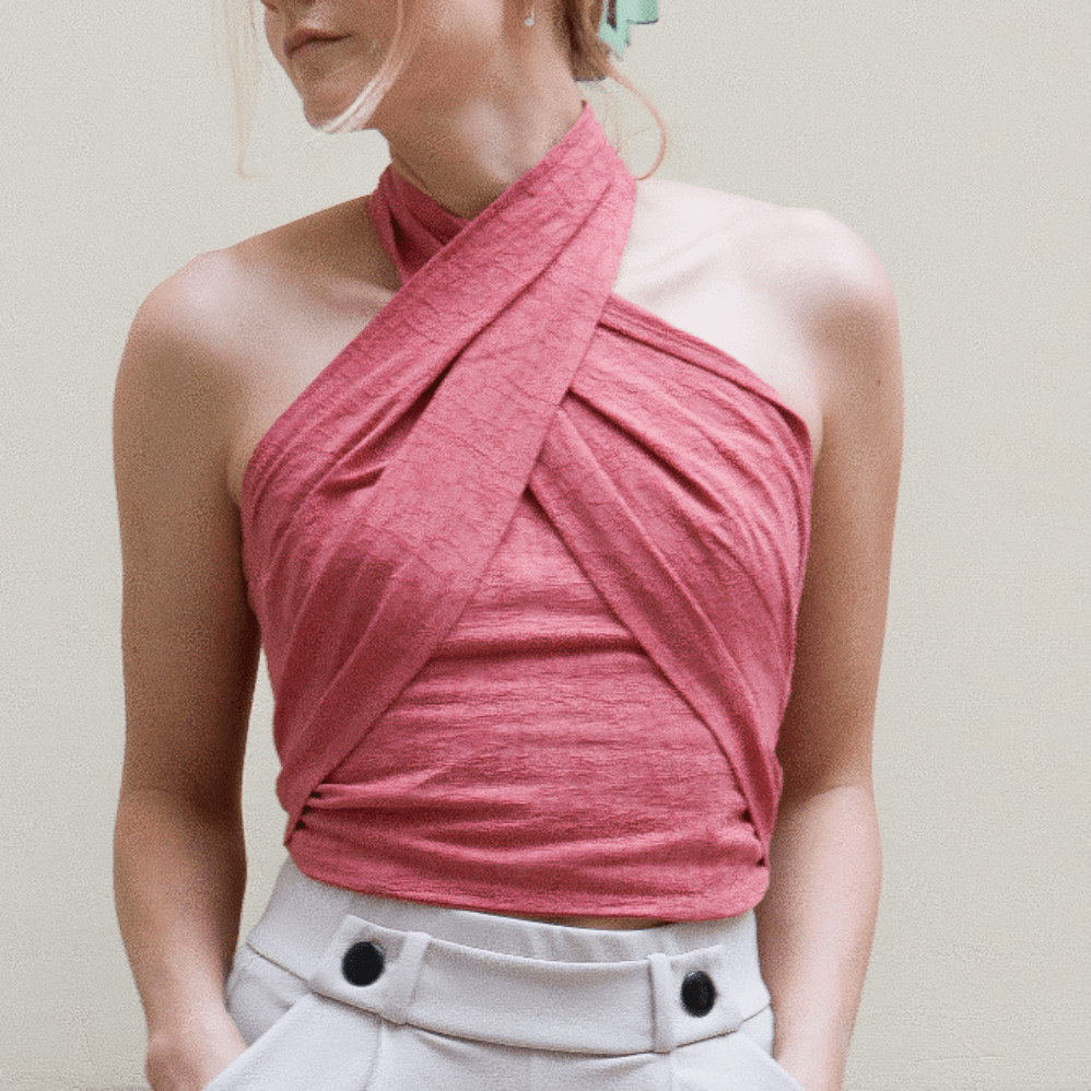 Schnittmuster Halter Neck Crop Top mit Rüschen und Schleifenbindung - LYRA - Sewando