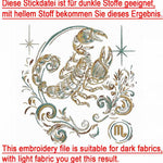 Stickdatei Sternzeichen Skorpion - realistisch - FÜR DUNKLE STOFFE - Sewando