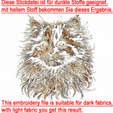 Stickdatei Schildpatt Katze "Frieda" - realistisch - FÜR DUNKLE STOFFE