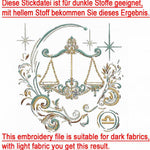 Stickdatei Sternzeichen Waage - realistisch - FÜR DUNKLE STOFFE - Sewando