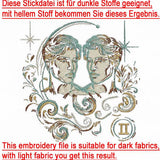 Stickdatei Sternzeichen Zwilling Mann - realistisch - FÜR DUNKLE STOFFE - Sewando
