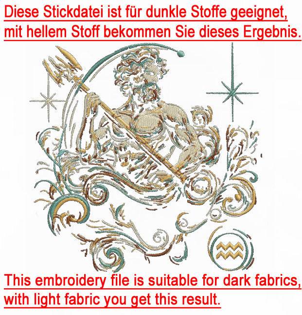 Stickdatei Sternzeichen Wassermann - realistisch - FÜR DUNKLE STOFFE - Sewando