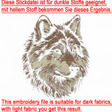 Stickdatei Wolf "Varg" - realistisch - FÜR DUNKLE STOFFE