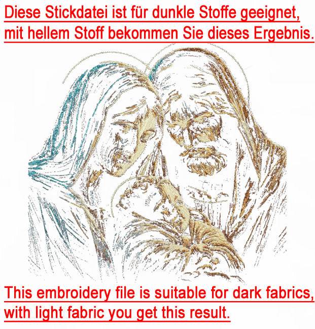 Stickdatei Maria Jesus Josef - realistisch - FÜR DUNKLE STOFFE - Sewando
