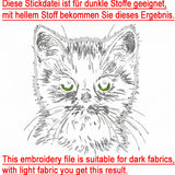Stickdatei schwarze Katze "Enso" - realistisch - FÜR DUNKLE STOFFE