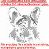 Stickdatei Französische Bulldogge "Nolan" - realistisch - FÜR DUNKLE STOFFE