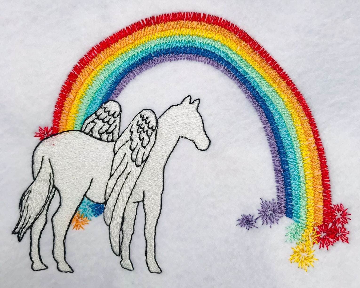 Pferd mit Regenbogen Stickdatei – himmlisches Motiv zum Erinnern & Loslassen - Sewando