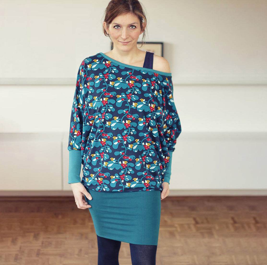 Schnittmuster Kleid, Shirt mit Fledermausärmeln GULA (34-52) : - Sewando