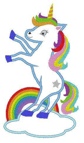 Stickdatei Einhorn stehend auf einer Wolke mit Regenbogen - Sewando