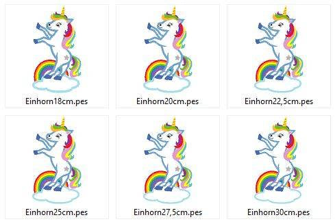 Stickdatei Einhorn stehend auf einer Wolke mit Regenbogen - Sewando