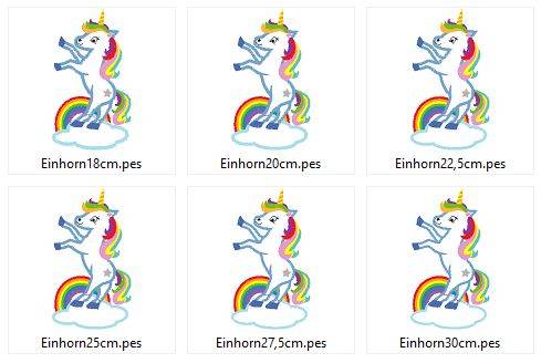 Stickdatei Einhorn stehend auf einer Wolke mit Regenbogen - Sewando