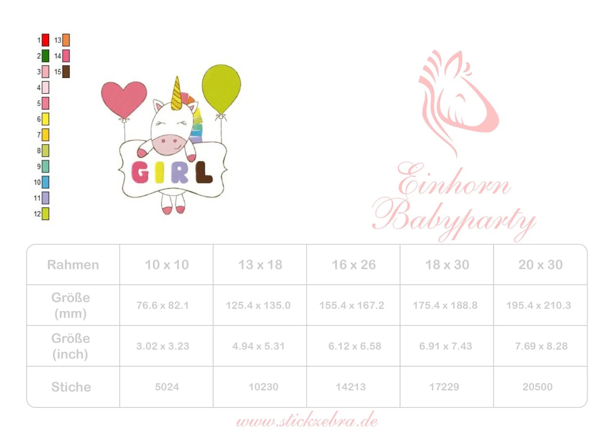 Einhorn Babyparty Stickdatei, fröhlicher Baby-Party-Charme für deine Stickmaschine - Sewando
