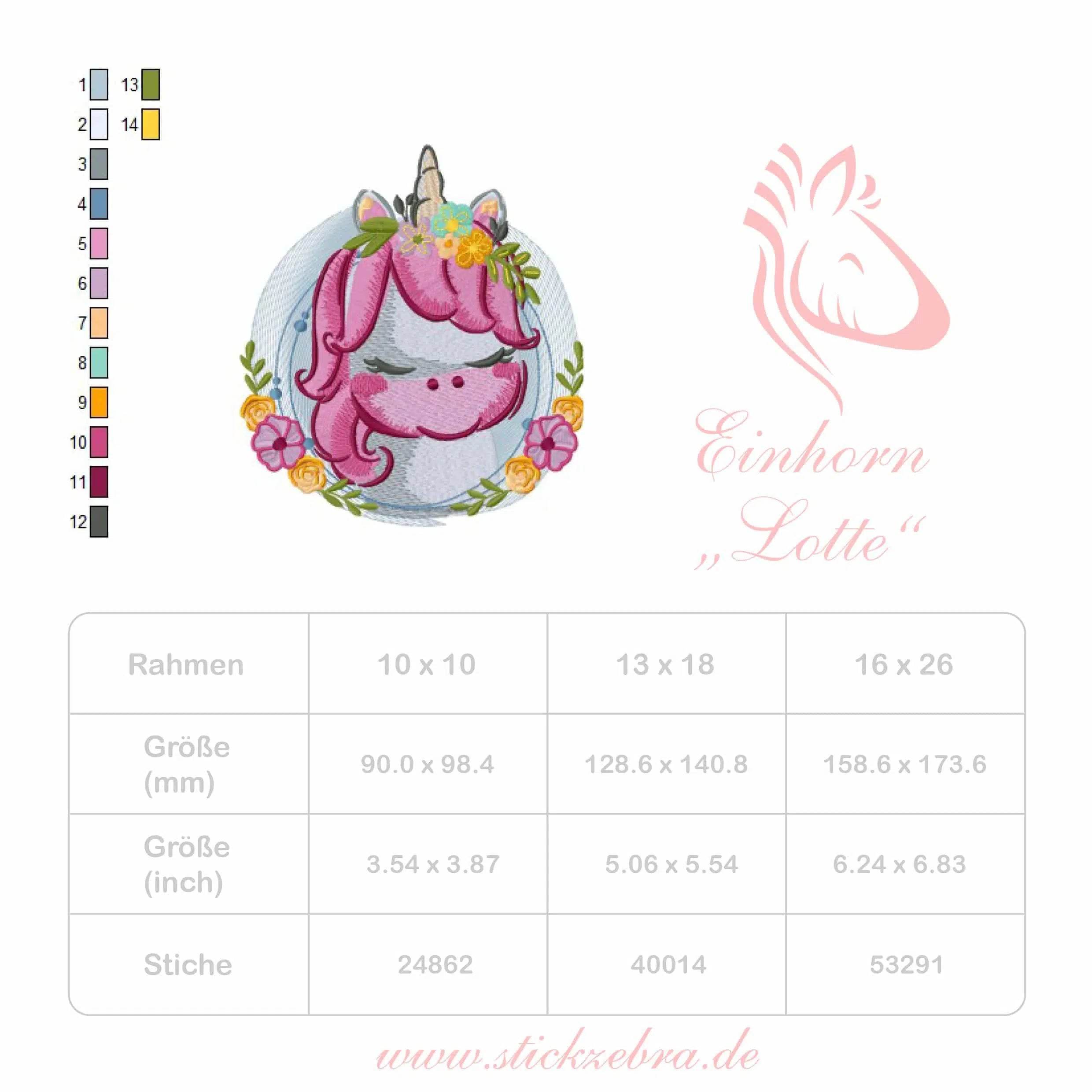 Einhorn Stickdatei, zarter Blumen-Charme für deine Stickmaschine - Sewando