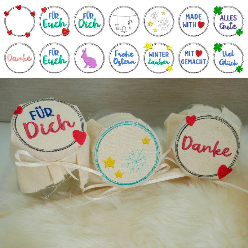 Stickdatei Set Doodle Buttons für Marmeladenglas-Hauben & Co. - Sewando