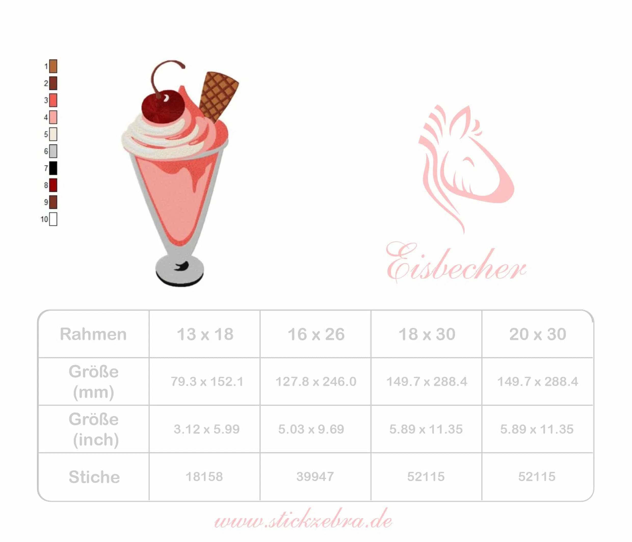 Eisbecher Stickdatei, sommerliches Motiv für deine Stickmaschine - Sewando