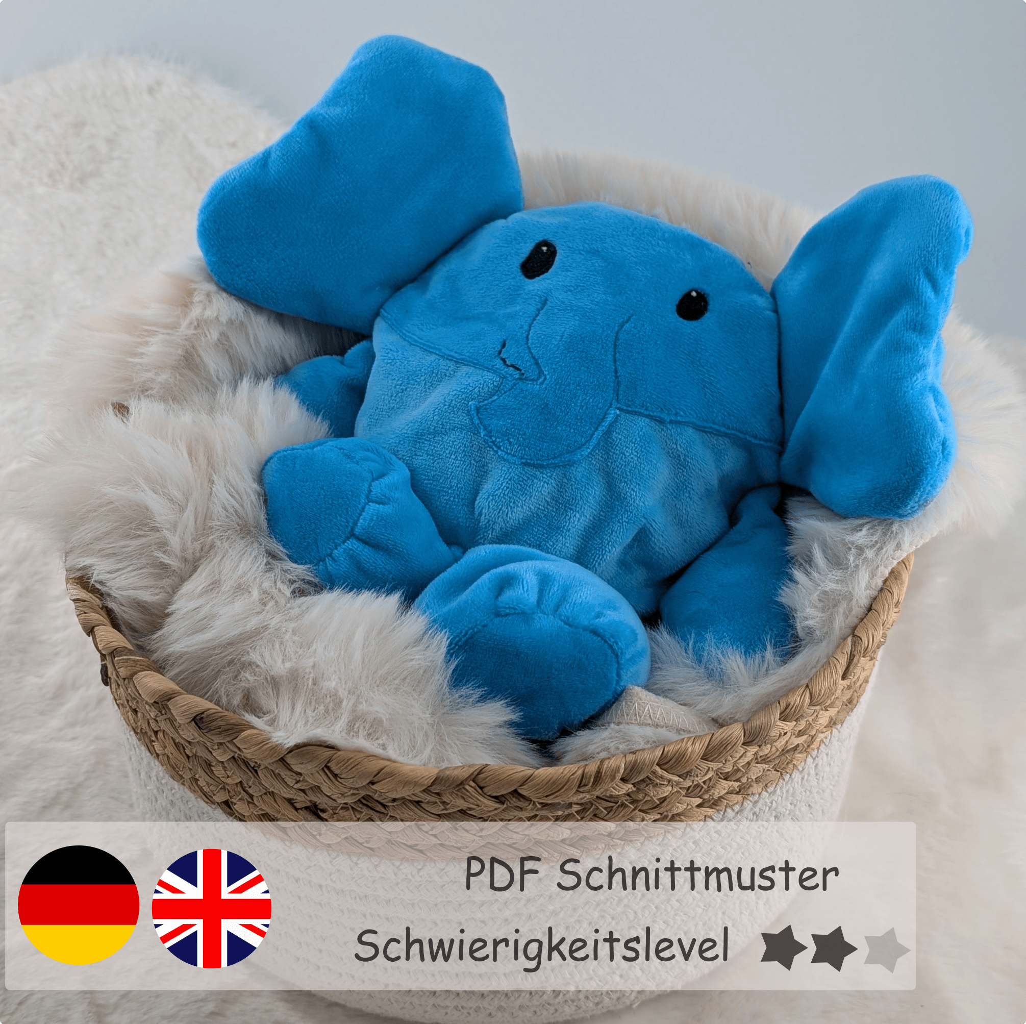 Elefant Wendekuscheltier Krempeltierseite Level 2 - Nähanleitung und Schnittmuster - Sewando