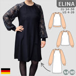 Schnittmuster Elina – Strickkleid & Raglan-Pullover mit Puffärmeln Gr. 34-50 / BU 80-116 - Sewando