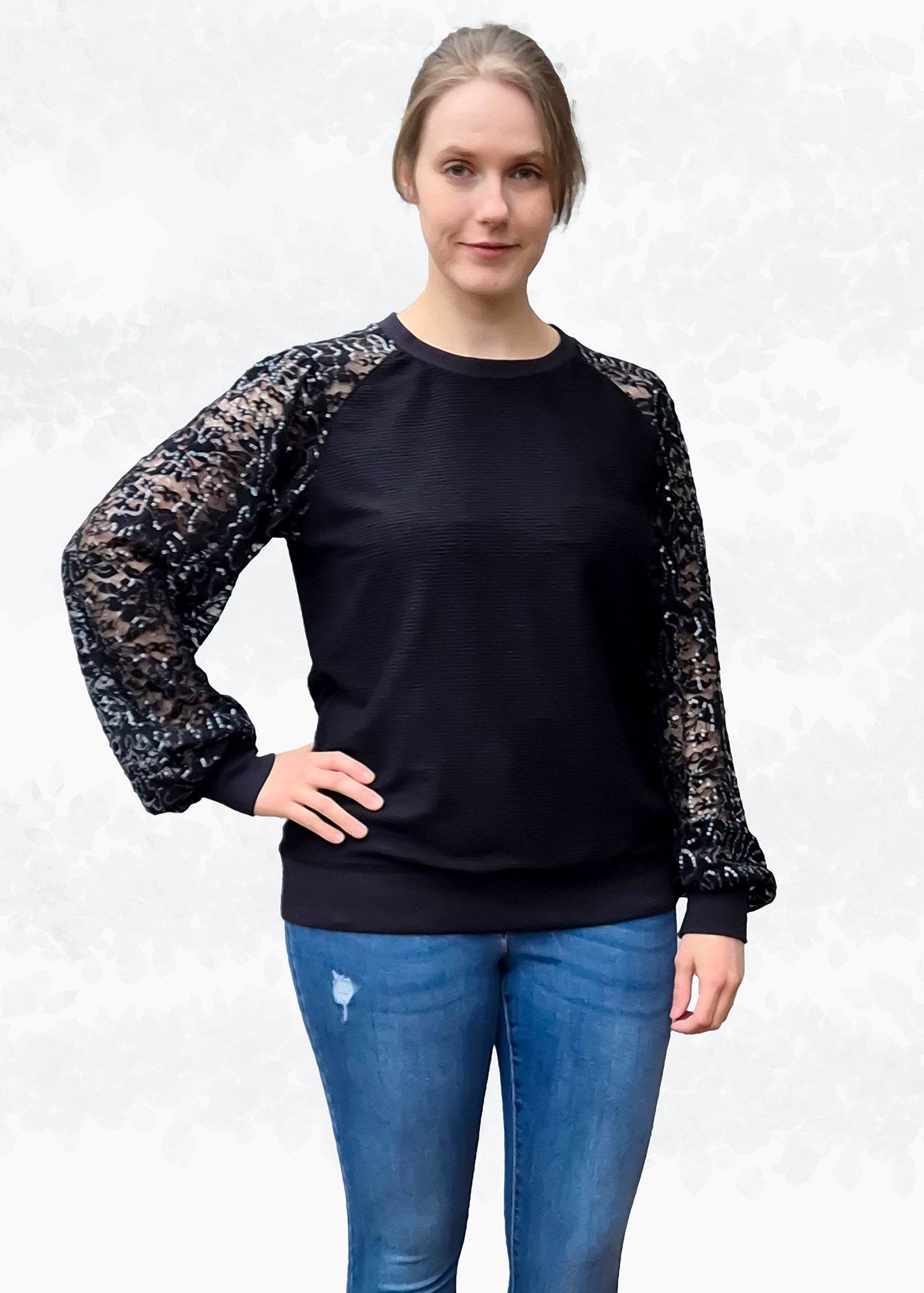 Schnittmuster Elina – Strickkleid & Raglan-Pullover mit Puffärmeln Gr. 34-50 / BU 80-116 - Sewando
