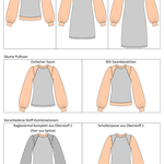 Schnittmuster Elina – Strickkleid & Raglan-Pullover mit Puffärmeln Gr. 34-50 / BU 80-116 - Sewando