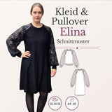 Schnittmuster Elina – Strickkleid & Raglan-Pullover mit Puffärmeln Gr. 34-50 / BU 80-116