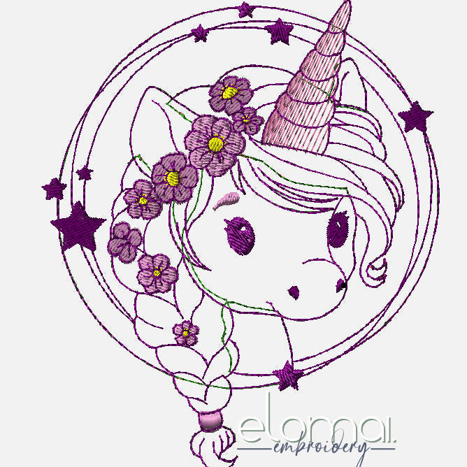 Stickdatei Doodle Applikation Einhorn Miri Button - Elomai