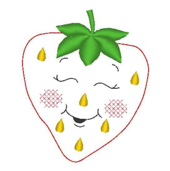 Stickdatei - 6 Erdbeeren mit Gesicht (Doodle-Applikation) - Sewando