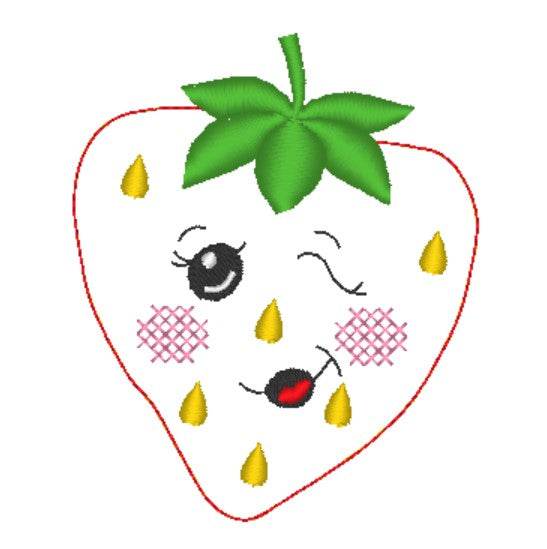 Stickdatei - 6 Erdbeeren mit Gesicht (Doodle-Applikation) - Sewando
